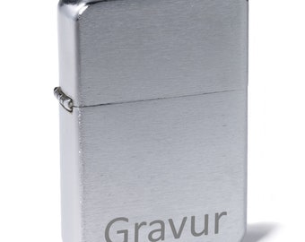 Brushed chrome petrol lighter with engraving