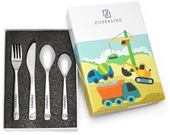 Children's cutlery - construction vehicles 4 pieces including engraving