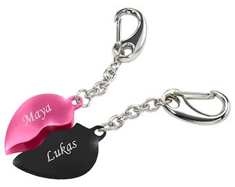Partner key chain set heart pink and color with engraving