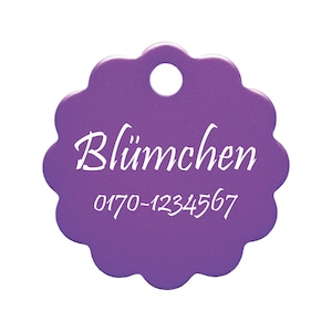 Dog tag BLUME SMALL made of aluminum with individual laser engraving on one side