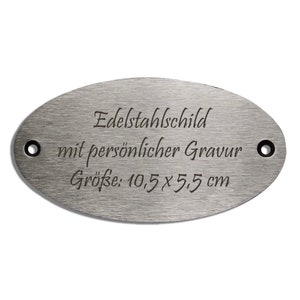 kleines ovales Edelstahlschild 10,5 x 5,5 cm mit persönlicher Gravur Bild 1