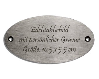 kleines ovales Edelstahlschild 10,5 x 5,5 cm - mit persönlicher Gravur