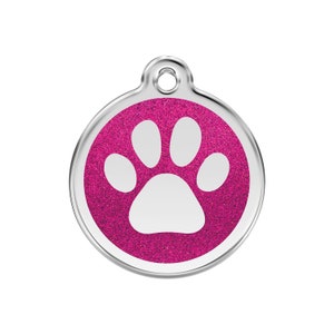 RedDingo Dog Tag with Laser Engraving - Glitter Paw Pink
