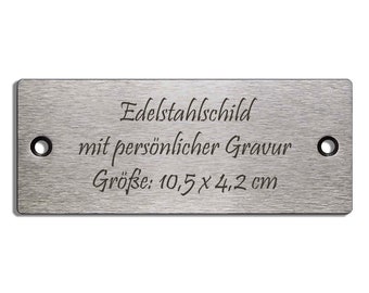 petite plaque rectangulaire en acier inoxydable 10,5 x 4,2 cm - avec gravure personnelle