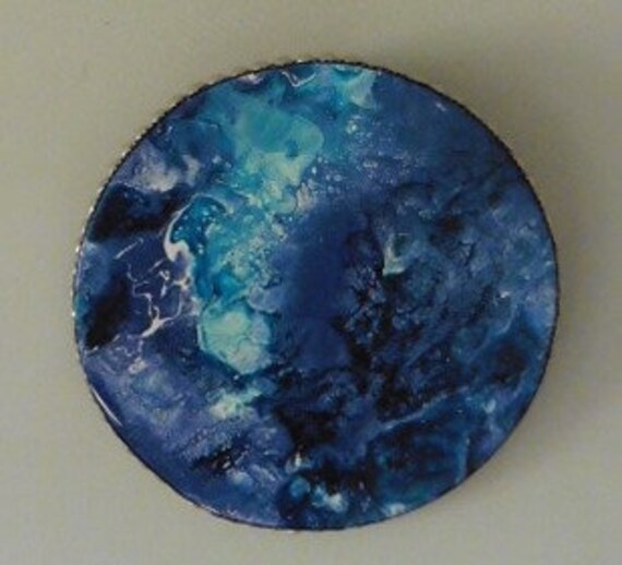 Tableau Rond Peinture Mixed Bleu Huile Glycéro