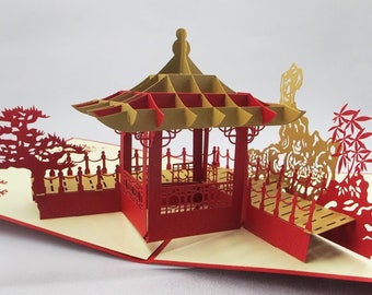 Chinese Pagoda 3D popup greeting card Handmade uniqe Birthday, Wedding, Baby shower, anniversary, father's day,mother's day good