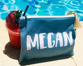 Baby Blue - SMALL Custom Made - Personalized Zipper Pouch - Bridesmaid Personalized Cosmetic Bag - Bachelorette Makeup Bag