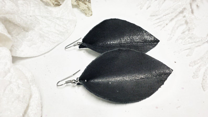 Best birthday gift for new girlfriend Black leather earrings for wife unique gifts for sister in law birthday gift for women boho mother/'s