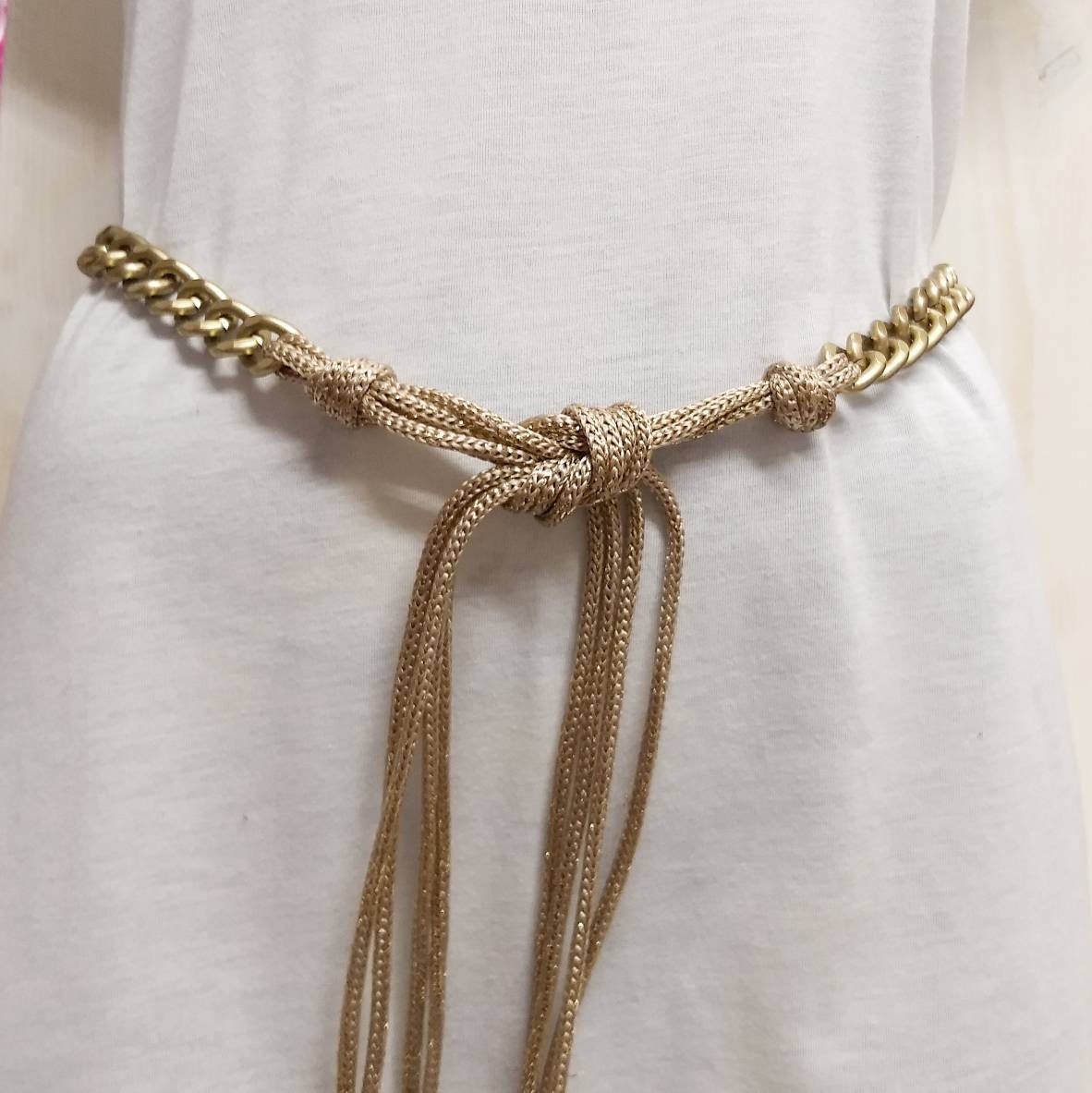 Women Gold Metal Chains 4 Strands Drops Charm Links Fashion Belt Elegant S M L 