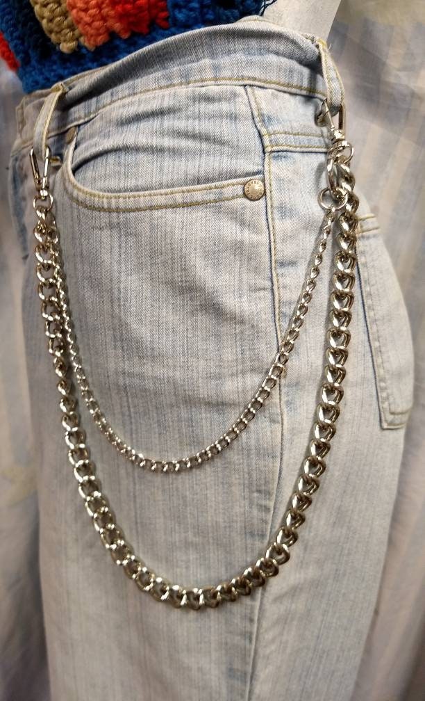 Hip Hop Pants Jean Chain Goth Punk Silver Trousers Chains Biker Heavy Thick Wallet Pocket Chains Silver Keychains Body Jewelry for Men and Women