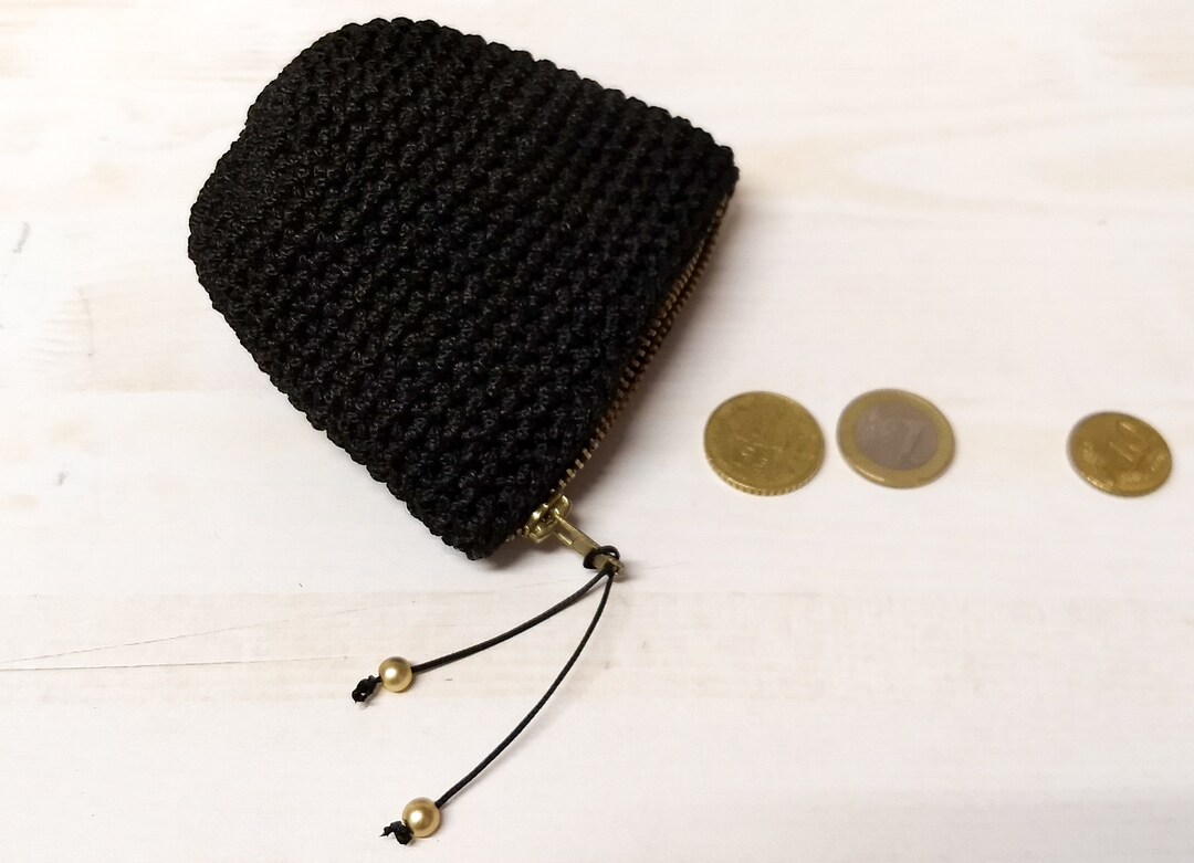 Crochet Purse Zipped Black Coin Purse With Zipper Cute Change Etsy