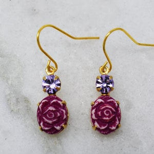 Rose etched ceramic bead earrings