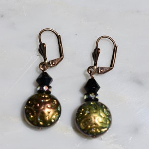 Czech Glass Brocade Design with Swarovski earrings