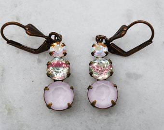 Pink Swarovski Trio Dangle leverback Earrings