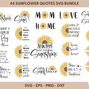 Pacote de SVG de girassol, Citações de girassol SVG, clipart de flores, Arquivos para Cricut, arquivo de corte