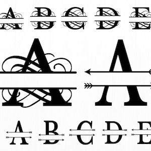 Split Monogram Svg for Cricut & Silhouette, Alphabet Svg Files, Regal Script Font Designs, PNG Cut Files