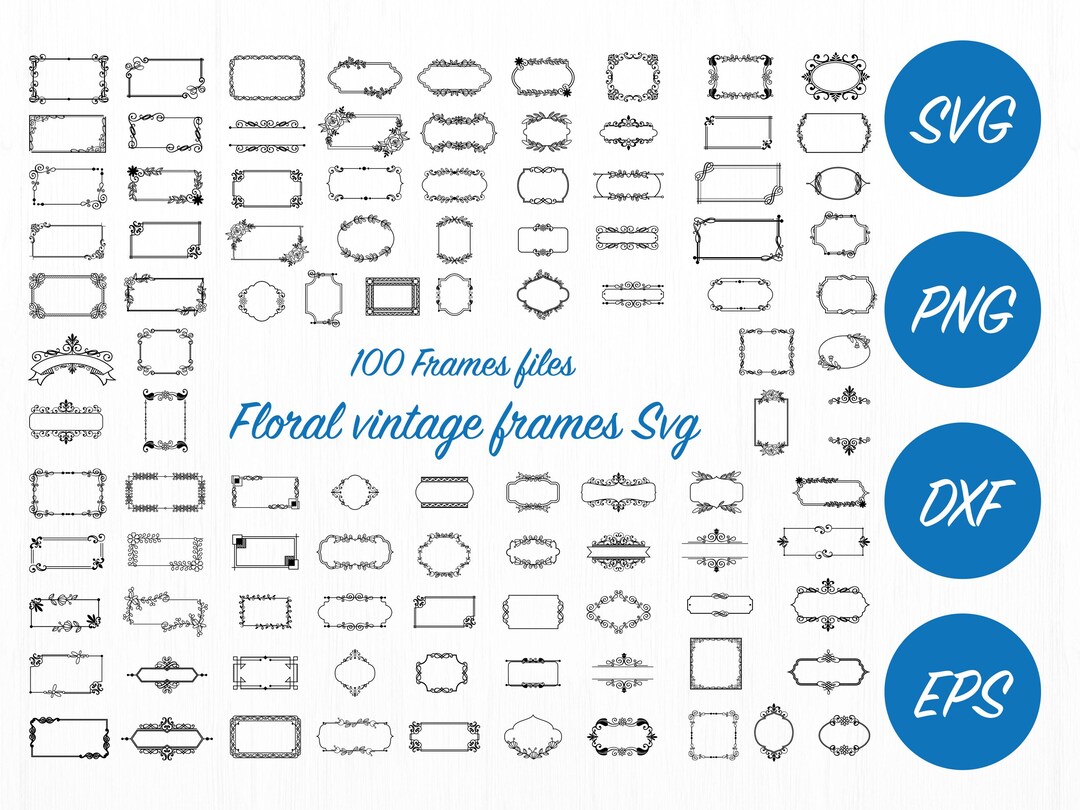 Rectangle Frame Svg Png Bundle, Vintage Frames Silhouette, Floral ...
