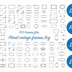 Rechteck Rahmen SVG Bundle, Vintage Rahmen svg, Blumenrahmen schneiden Datei, Blumenrahmen png, Clipart