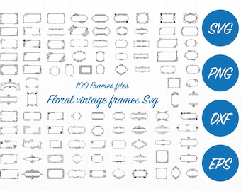 lot vintage floral frame SVG : 100 modèles (téléchargement numérique)