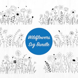Ensemble SVG de fleurs sauvages | Coquette Esthétique Fleur Croquis | Fichiers de découpe silhouette pour Cricut | Décoration florale PNG pour la maison