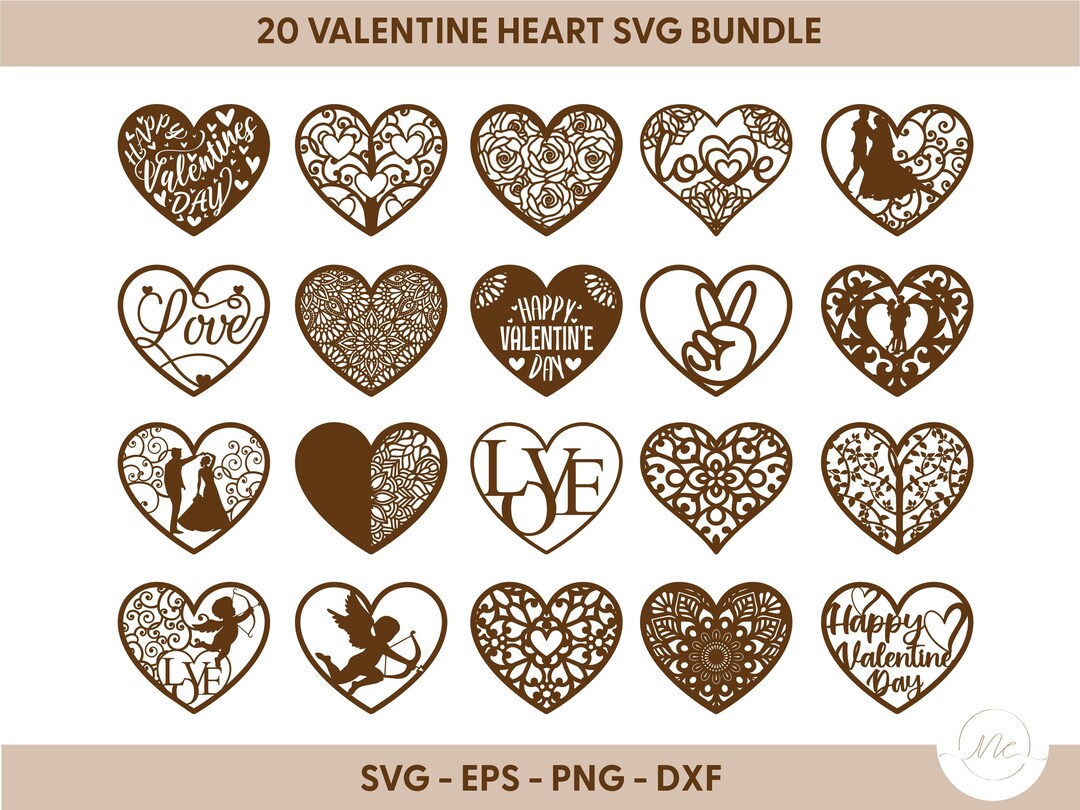 Valentine's Day Heart SVG Bundle: Mandala Laser Cut Files (digital ...