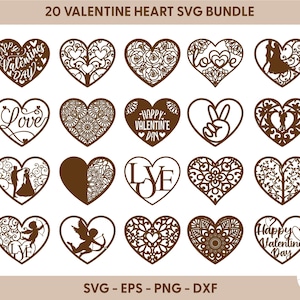 Pacchetto SVG a forma di cuore, file SVG con cuore di fiori, clipart con cornice di cuori, file romantico con taglio laser, pacchetto PNG con cuori