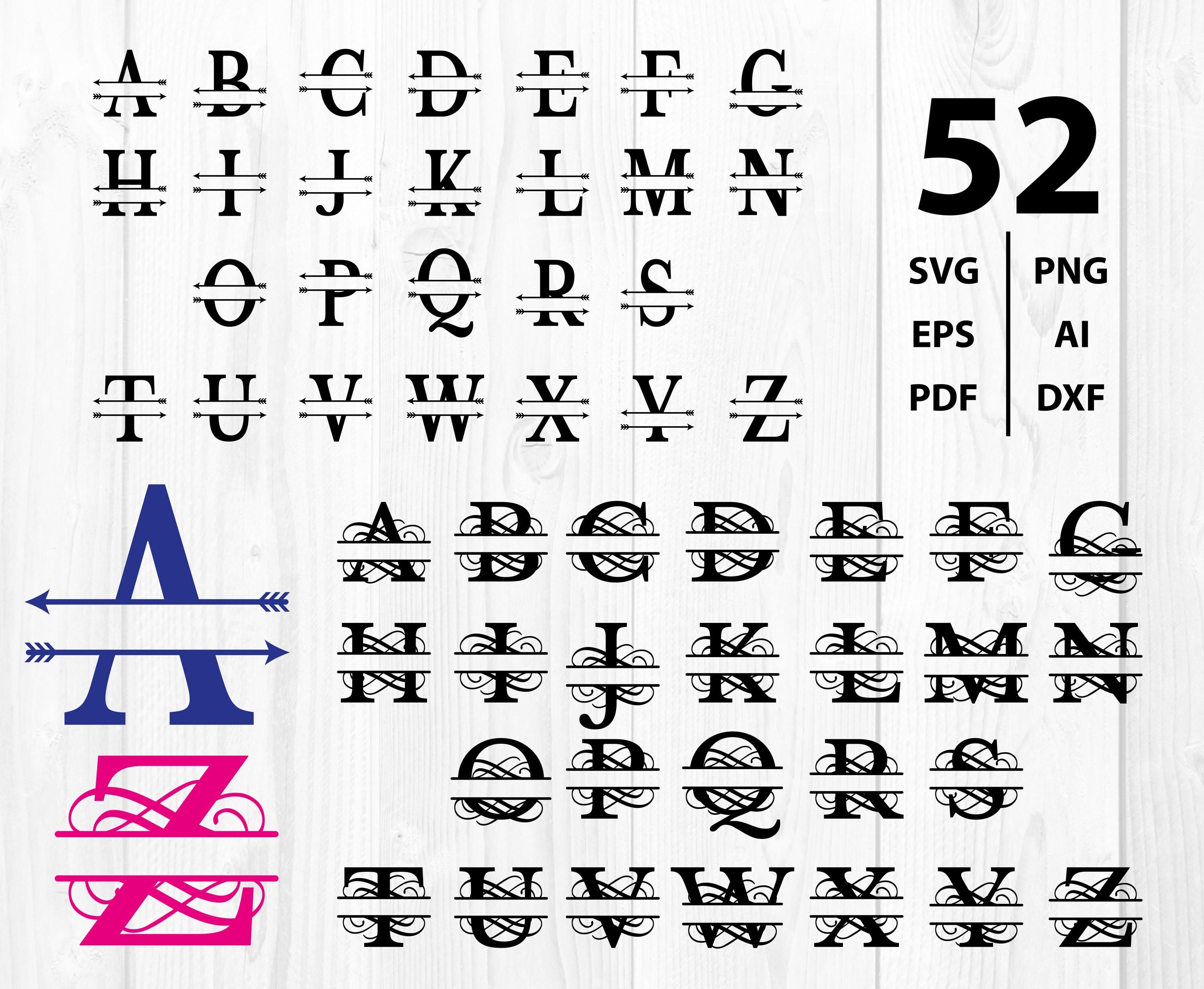 Split Monogram SVG Font: Regal Script Letters (digital Download) - Etsy
