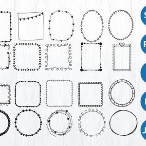 Frame svg bundle - 20 Hand Drawn Doodle Frames Clipart, Cut Files for Cricut, Silhouette, Decorative Scrapbooking & Digital Design Elements