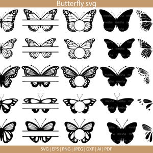 Bundle SVG papillon en couches - fichier png papillon clipart pour cricut, svg monogramme split