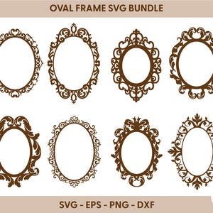 Dekorative ovale Rahmen svg-Schnittdatei, Kreisrahmen-Clipart, Rahmen svg Bundle, Spiegelrahmen-Schnittdatei für Cricut & Silhouette