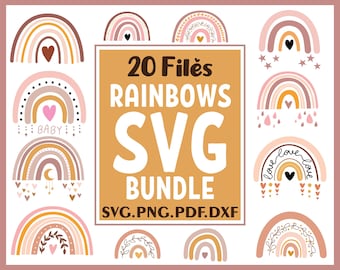 Boho Rainbow SVG Bundle: Hand-Drawn Clipart (Digital Download)