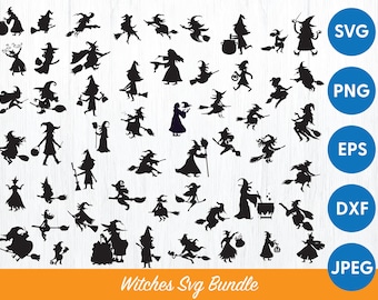 Paquete SVG de bruja de Halloween, clipart de brujas, clipart de brujas, archivo de corte SVG de Halloween, silueta de brujas