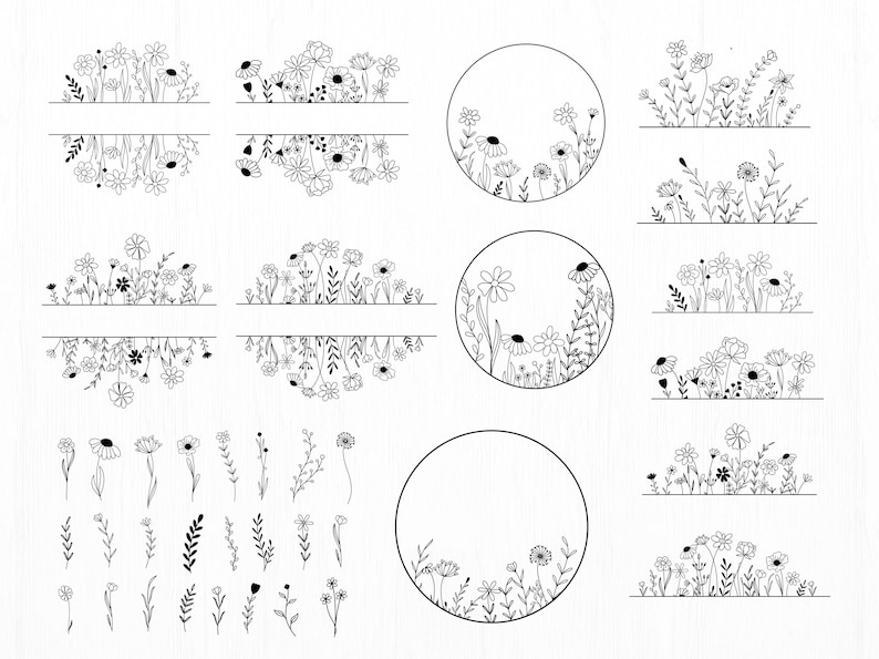 Wildflower SVG Bundle: Coquette Floral Sketch Cut Files image 1