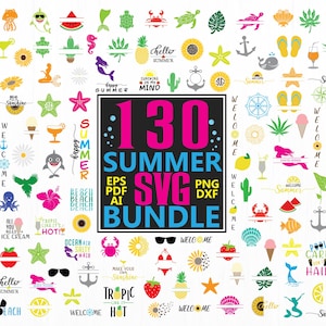 Summer SVG Bundle, Beach SVG cut file, Ocean clipart, Summer shapes png bundle, Clipart, Sublimation