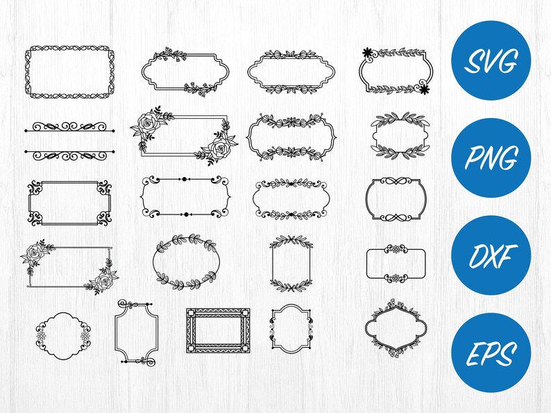 Rectangle Frame Svg Png Bundle, Vintage Frames Silhouette, Floral ...