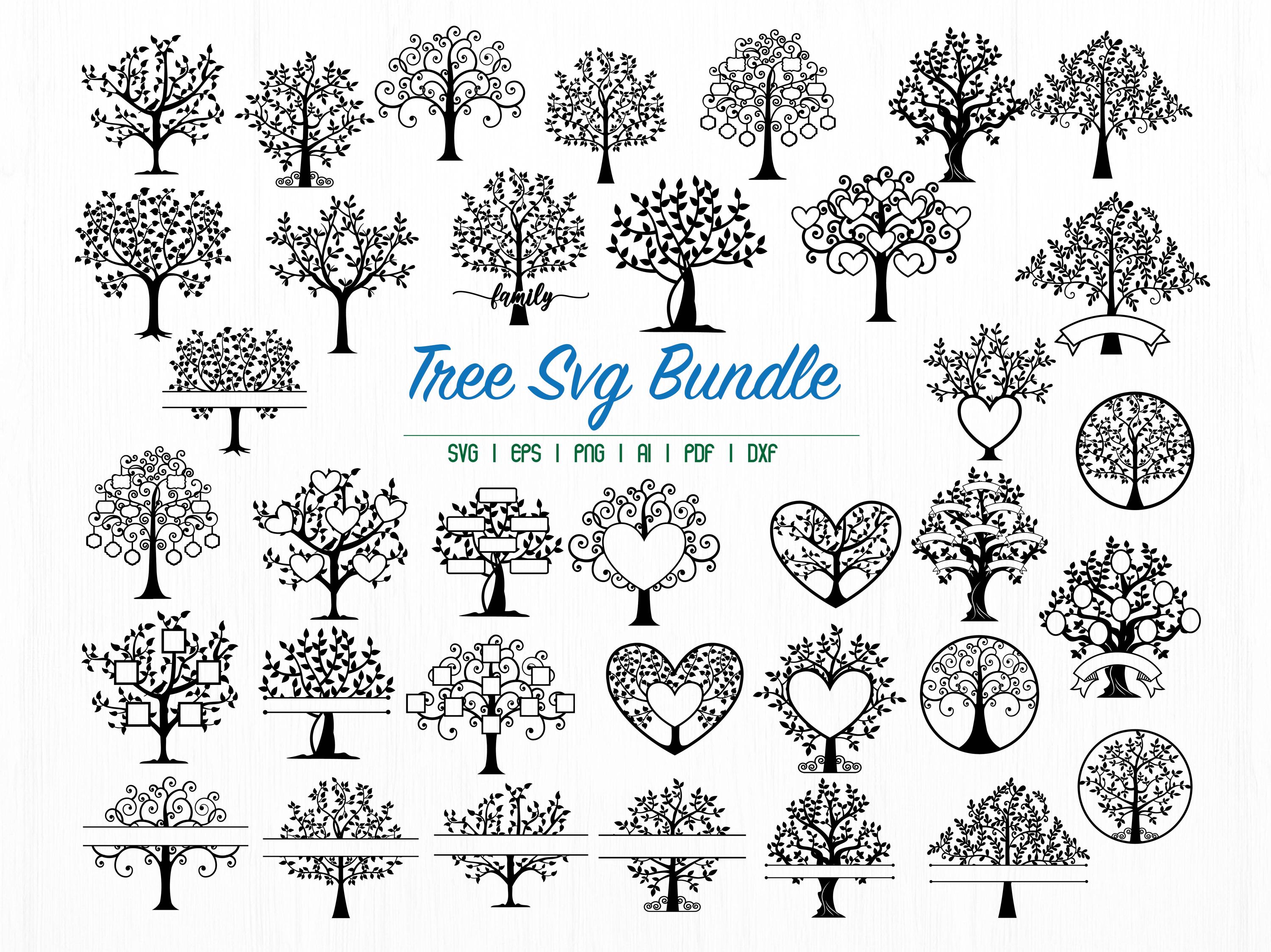 Family tree SVG bundle, Tree of Life svg, split monogram frame, Monogram cut files, name sign cut file