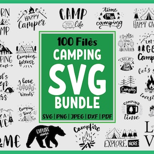 Paquete SVG de camping, citas de camping, imágenes prediseñadas de vida en el campamento, imágenes prediseñadas de campista feliz, archivos PNG de camiseta de campamento, imágenes prediseñadas de aventura al aire libre, imágenes prediseñadas de senderismo