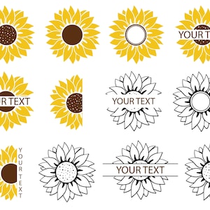 Sunflower SVG Bundle, Sunflower Vector, Floral Cutting file, Split Monogram Svg, Half Sun flower Clipart, flower Cut files Digital Download