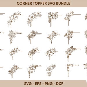 Page Corner svg-bundel | Svg-bestanden met bloemenhoek | Decoratieve paginahoeken, png | Randlijsten clipart | PNG-bestanden met rand