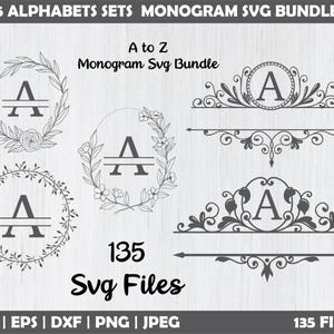 Alphabet-Monogramm-Svg-Bundle| Split MonogrammSvg Schnittdatei | Hochzeit Clipart | font png Dateien