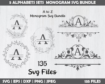 Wreath Monogram SVG: Family Name Alphabet Bundle (Digital Download)
