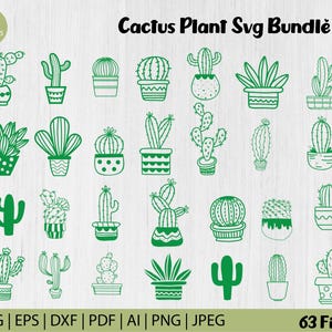 Paquete SVG de cactus, paquete SVG de cactus, clipart de suculentas, PNG de suculentas para camisetas, archivos de corte de cactus, silueta de Cricut