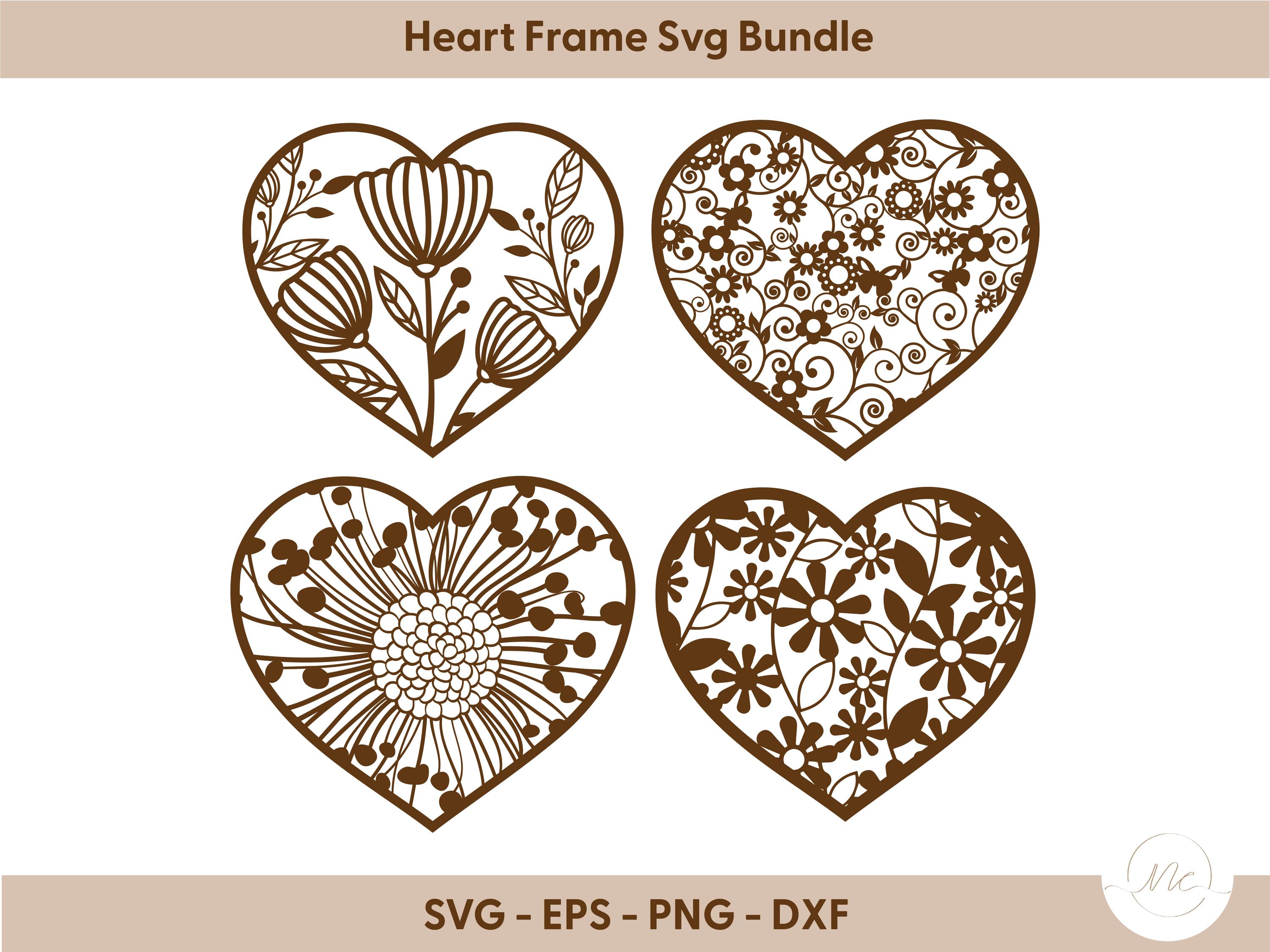 Floral Heart Frame SVG Bundle: Decorative Cut Files - Etsy
