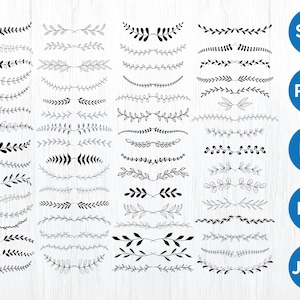 Séparateurs de texte décoratifs SVG, séparateur de texte feuille png ornements de mariage, bordures de page svg, séparateurs élégants pour faire-parts et scrapbooking