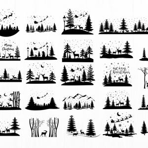 Pacchetto di immagini SVG di scene natalizie della foresta invernale magica, file SVG di scene della foresta invernale, file di taglio natalizi