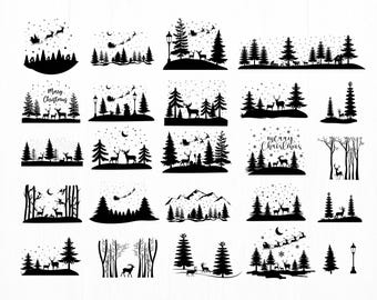 Paquete de SVG de escena navideña de bosque invernal mágico, SVG de escena de bosque invernal, archivos de corte navideños