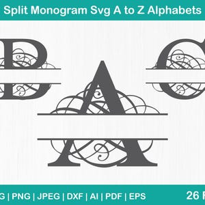 Monogramm SVG Split Buchstaben A-Z Bundle, Hochzeits-Alphabet-Schnittdateien für Cricut & Silhouette, Schriftarten-SVG-Designs für personalisierte Projekte