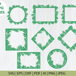 Archivo de corte SVG de marcos tropicales / Paquete SVG de marcos de hojas de monstera / Archivo de corte láser de marco floral
