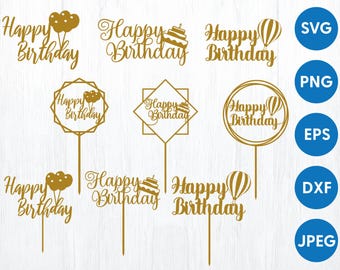 Happy birthday svg cake topper, Balloon Cake topper svg laser cut file, Birthday cut file