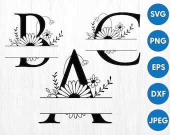 Sunflower Split Letter Monogram: Floral Alphabet SVG Bundle